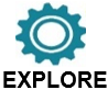 blue gear with "explore" text